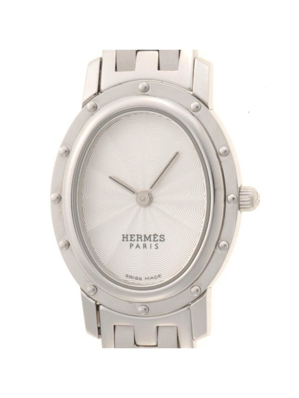 Hermes Clipper Oval Watch Stainless Steel Silver